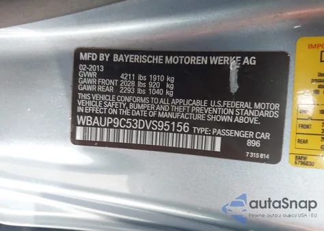 2013 BMW 128I z USA, uszkodzony, nr VIN WBAUP9C53DVS95156